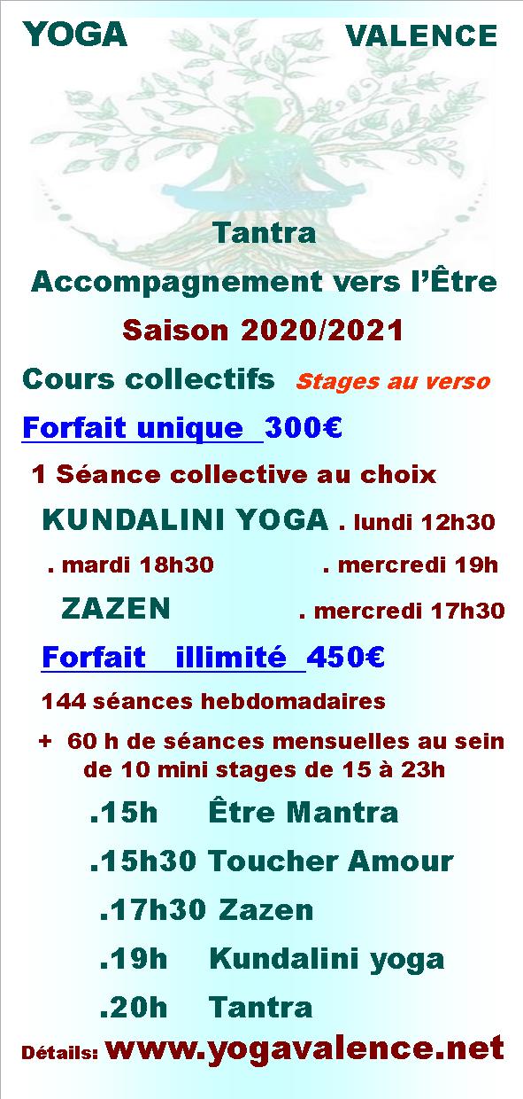Horaires yoga valence cours collectifs hebdomadaires et mensuels